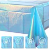 2Pack Iridescent Blue Plastic Tablecloth, Shiny Disposable Laser Rectangle Table