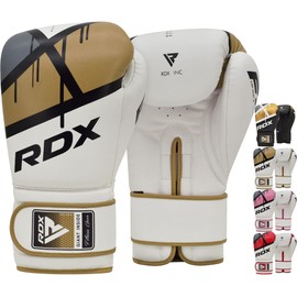 RDX Boxing Gloves Ego Muay Thai Training Maya Hide Leather Sparring Punching Bag Mitts kickboxing Fighting, Gold, 10 oz