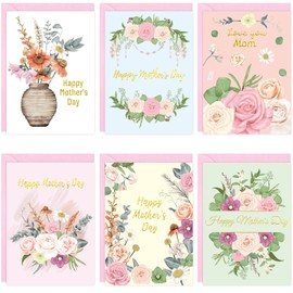 Foil Mother's Day Cards with Envelopes 12PCS Boho Flower Cards