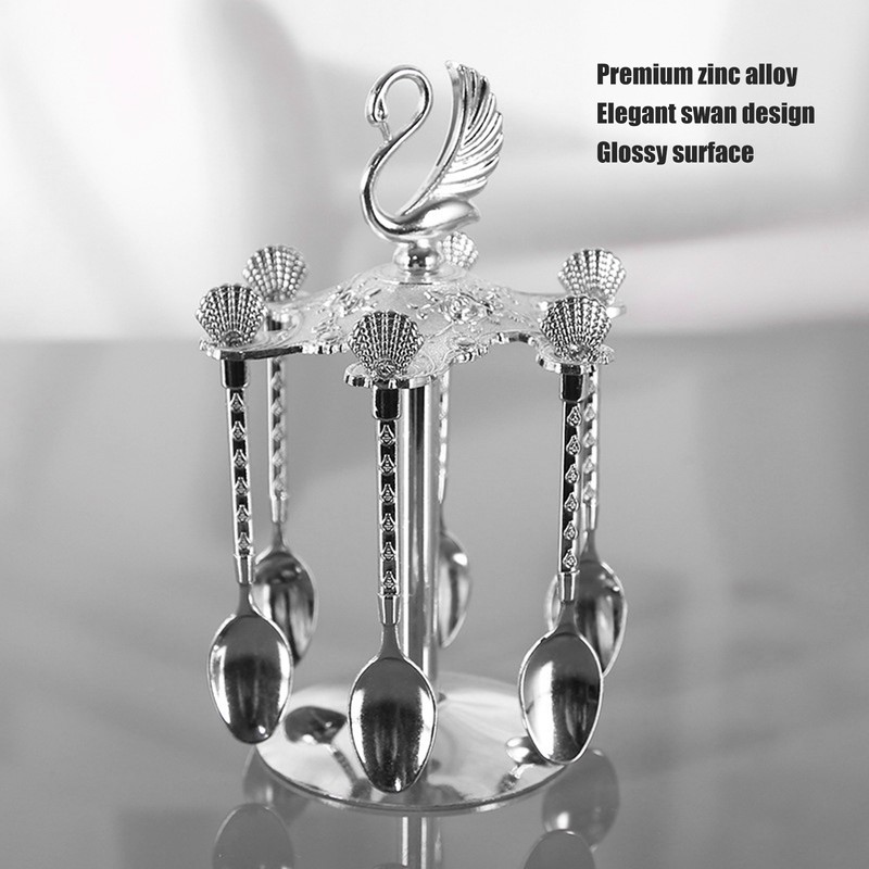 Coffee Spoon Holder Elegant Swan Silver Color Zinc Alloy Rotatable