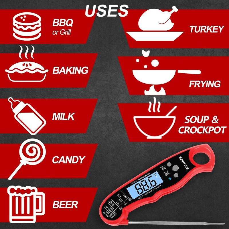 KULUNER TP-01 Waterproof Digital Instant Read Meat LCD Thermometer with