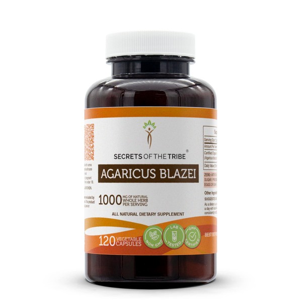 Secrets of the Tribe Agaricus Blazei 120 Capsules, 1000 mg, Agaricus (Agaricus blazei murill) Dried Mushroom (120 Capsules)