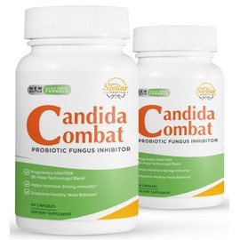 2 Pack Candida Combat, inhibidor de hongos probiótico-60 Cápsulas x2