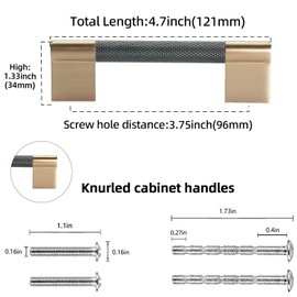 POVEFONK 10 Pack 3-3/4 inch(96mm) Black and Champagne Copper Kitchen Cabinet Handles Knurled Cabinet Pulls Black Drawer Pulls