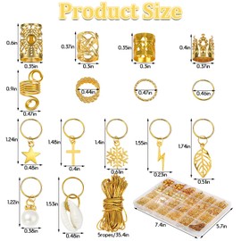 VEGCOO 257 Pcs Hair Beads Set, Metal Hair Jewellry Pendant Hair Rings Charm Hair Clip Braiding Circle Women Hair Accessories/Decoration