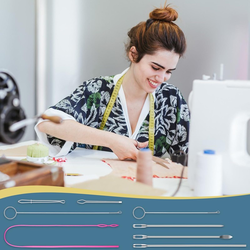 Drawstring Threader Tool Set, Stainless Steel Sewing Loop Turner Hooks