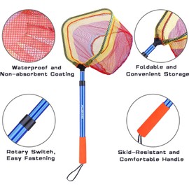 PLUSINNO Kids Fishing Net, Telescopic Lightweight Landing Net with Aluminum Pole Handle and Nylon Mesh, Catch and Release Butterfly Net for Kids Youth Outdoor (2 Pack - Blue)