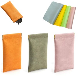 URCHUZE Soft Eyeglass Case,Leather Glasses Case, 3 Pack Portable Squeeze Top Leather Glasses Bag Water Proof Sunglasses Case Pouch with Cleaning Cloth,Portable Glasses Cases for Men and Women