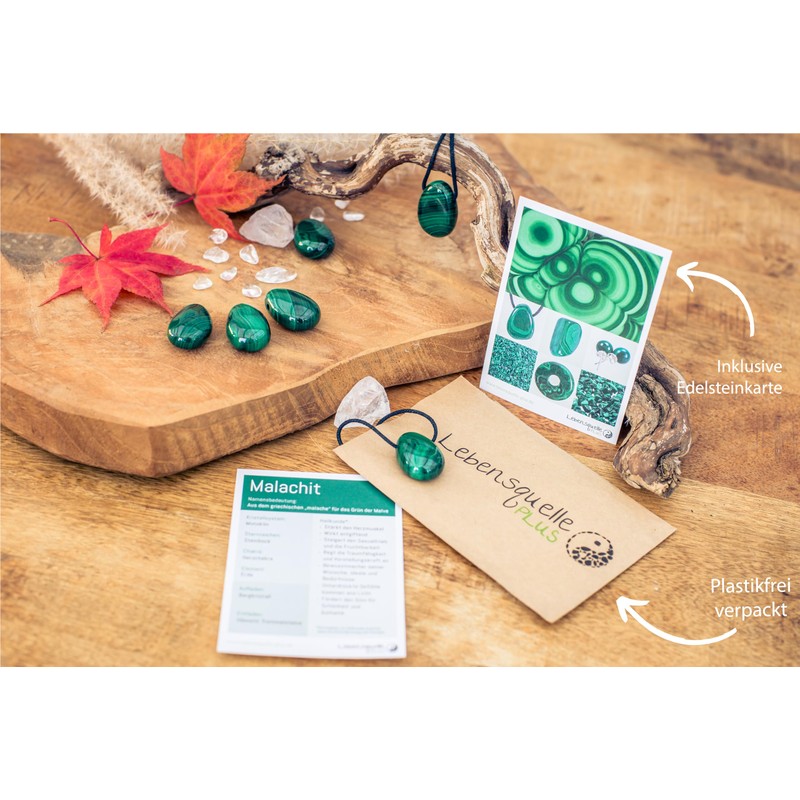 Lebensquelle Plus Malachite Drop Pendant, Drilled Tumbled Stone Pendant with