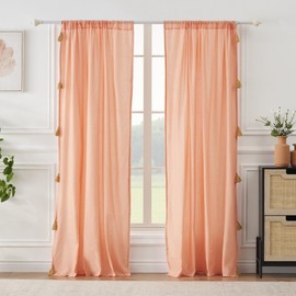 Greenland Home Monterrey Curtain Panel Pair, with Tassels, 42 W x 84 L Inches Each, Set of 2 - Coral