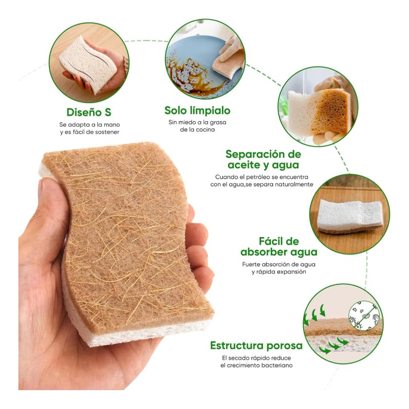 12 Pcs Esponjas Cocina Celulosa Y Coco Beige Sin Rayar