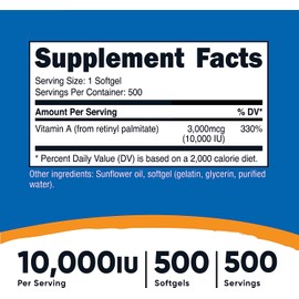 [Japanese Vitamin Supplements] Nutricost Vitamin A 10000 IU, 500 Soft Capsules, Non-GMO, Gluten Free