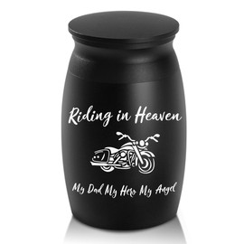 Urnas pequeñas para cenizas humanas, urnas de cremación de 7 cm de alto, pequeñas urnas de cremación, hechas a mano, diseño para compartir en motocicleta, color negro