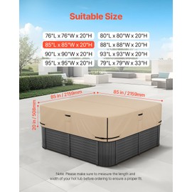 VEVOR Outdoor Hot Tub Cover, 85 x 85 x 20 Inch Weatherproof and Waterproof Hot Tub Cover Protector, 600D Heavy Duty Oxford Fabric and 950N Tearing Strength, Square Spa Covers for Hottub, Brown