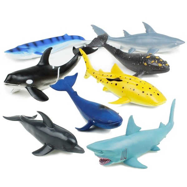 Boley 8 Pc Whale, Shark, & Mammals Figure Toys - Realistic Looking Ocean Creatures - Sea Creatures Great For Party Favors, Bath Time, & More!