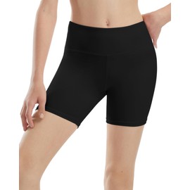 Poekuao 5" Girls Volleyball Shorts High Waist Spandex Shots Youth Kids Athletic Compression Shorts for Yoga Dance Biker Black