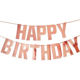 Rose Gold Happy Birthday Banner, Prestrung Happy Birthday Sign Garland, Metallic Rose Gold Birthday Party Decorations for Women Girl
