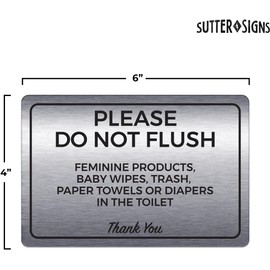 4pcs Please Do Not Flush Feminine Products Sign, Durable ABS Plastic with Full Adhesive Backing, Sign for Restroom, 4"x6" (Pack of 4)