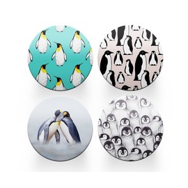 4 x Round Penguin Coasters - Animals Wild Pattern Men Women Set Theme House Warming Circle Drinks Kitchen Decoration Décor Gift #80200