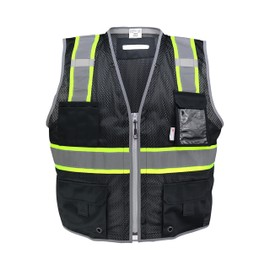 Global Glove FrogWear Enhanced Visibility Surveyors Safety Vest, Lightweight and Breathable Zipper Closure, 6 Pockets, Large