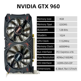 QTHREE Geforce GTX 960 4GB Graphics Card, GDDR5 128-bit, DP, HDMI, DVI, Video Card for PC, Computer GPU, PCI Express x16