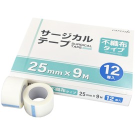 caressis サージカルテープ 不織布テープ 医療補助テープ 低刺激 かぶれにくい 包帯固定 ガーゼ固定 手で切れる 不織布タイプ (25mm×9M)