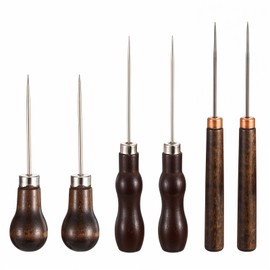 Hpmjz Pack of 6 Full Metal Sewing Awl Tool Awl with Wooden Handle Leather Needle Wooden Hole Punch Sewing Craft Tool for Hand Tools Leather Processing Repairing Leather Fabrics Holes Punching
