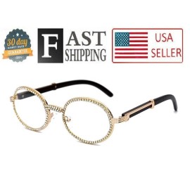 GV7007 Rhinestone Glasses Oval Frame Hip Hop Fashion Eyewear Men Shades Street Wear New