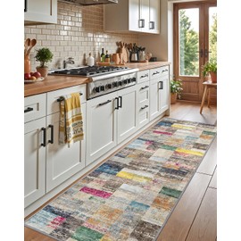 LUMI Washable Rug, 23x86 Kitchen Rugs for Entryway Bathroom, Non-Slip Indoor Door Mat Ultra-Thin, Small Oriental Throw Carpet for Bedroom Entry, Multicolor
