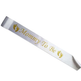 Mommy To Be Sash for Baby Shower Sash for Mommy Boy Girl Baby Shower Party Favors Pregnancy Sash for New Mom To Be Sash for Gender Reveal Party Supplies (Gold Lettering & White)