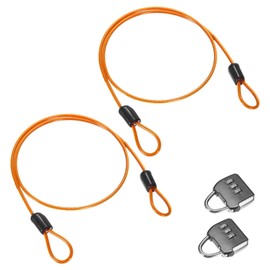 M METERXITY 2-Set Security Cable Lock with 3 Digit Combination Lock, 6.56FT PVC Coated Steel Luggage Lock Wire Rope for Luggage Suitcase/Outdoor Travel/Bike, Double Loop Cable [Orange+Black]