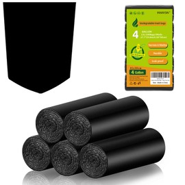 4 Gallon Small Bathroom Black Trash-Bags - Compostable Mini Garbage Bags 100 Count Biodegradable Little Waste Basket Kitchen Office Car Unscented Tiny Liners Strong Thick Inwaysin