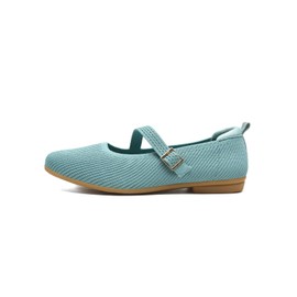ZUXYAFU Women's Mary Jane Ballet Flats Square Toe Knit Ballerina Walking Dressy Office Slip-on Shoes with Strap, 033 Blue - Green 6.5 US