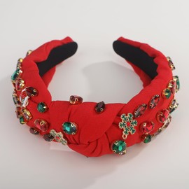 Jumwrit Christmas Tree Wide Top Knot Headband with Rhinestone for Women Non Slip Sparkly Crystal Hair Band Snowflake Shoes Decoration Fashion Hair Accessories Holiday Hair Hoop (Red, 5.5 * 5.1inch)