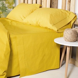 Sokios. 200 Thread Count Percale Cotton Fitted Sheet Mustard Yellow 50. Soft and Breathable. No Balls. Made in Spain. CAMA90 (90 x 200)