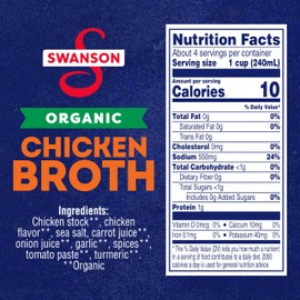 SWANSON S 100% Natural Organic Chicken Broth, 32 oz Carton