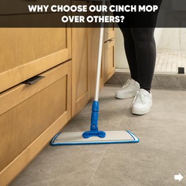 Cinch Mop - Microfiber Mop for Hardwood Floors - Flat Mops System for Wood, Tile, Laminate, Vinyl, 2 Wet Pads Refills, Reusable Micro Fiber Mopping Heads