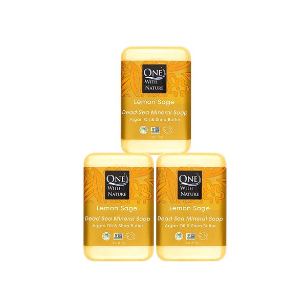 DEAD SEA Salt Lemon Sage 4 oz soap 3 PK, Dead Sea Salt Includes Sulfur, Magnesium, and 21 Essential Minerals. Shea Butter, Argan Oil. All Skin Types, Problem Skin. Natural, Therapeutic, 100% Natural