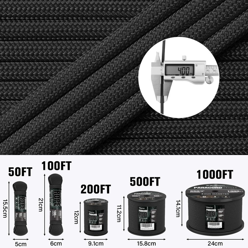 Paracord Rope 550 lb - 100ft 5/32" Parachute Cord 4MM
