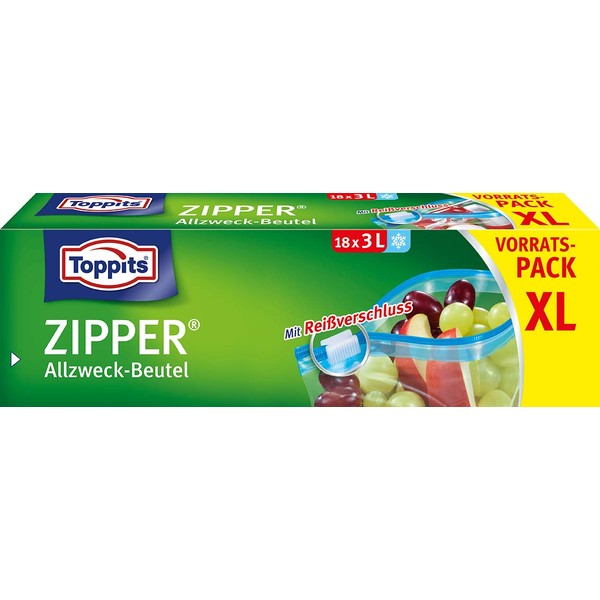 Toppits Zipper, 3 Litre, XL Storage Pack, Pack of 12,