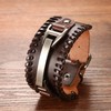 Cupimatch Men Brown Adjustable Wide Leather Bracelet, Alloy Punk Braided