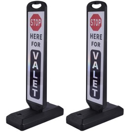 OrangeStar 2-Pack Reflective Valet Parking Signs, Double Sided Parking Lot Sign with Water-Filled Base, White