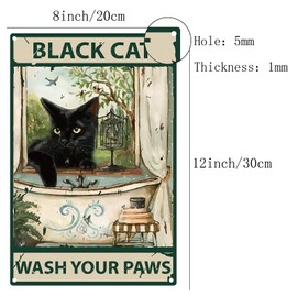 CREATCABIN Funny Bathroom Quote Metal Tin Sign Vintage Black Cat Wash Your Paws Sign for Bathroom Kitchen Cafe Wall Decoration 20 x 30 cm