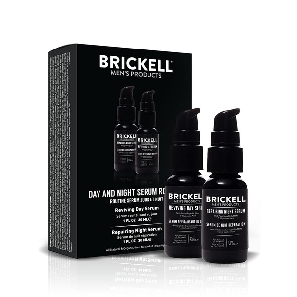 Brickell Men's Day and Night Serum Routine, All Natural and Organic, Scented