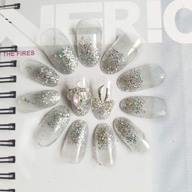 24 Pcs Sheer Color Nails Personality Unique Nails Medium Length False Nails Gem Cut Crown Wedding Party After-party Nails