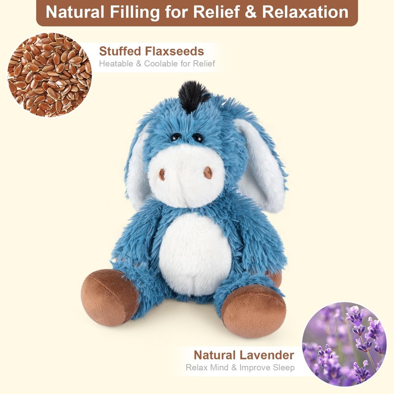SuzziPals Heatable and Coolable Donkey Stuffed Animals, Microwavable Stuffed Animal