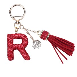 RANXIZY Cute Rhinestone Initial Letter Keychains for Women With Tassel,Crystal Bling Bag Charm Pandent for Women (Red R)