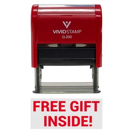 Vivid Stamp Free Gift Inside Self-Inking Office Rubber Stamp - 9/16" x 1-1/2" Medium, Red