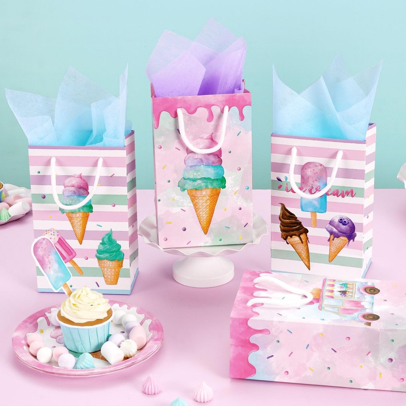 WERNNSAI 16 PCS Ice Cream Gift Bags with Handles Reusable