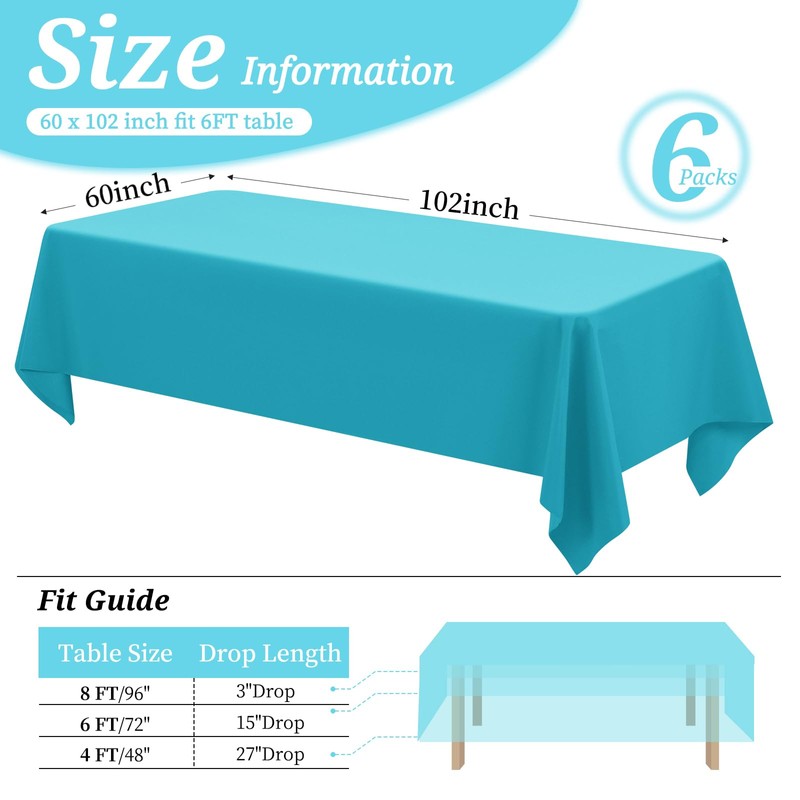 6 Pack Teal Tablecloth 60 x102 inch Polyester Table Cloth